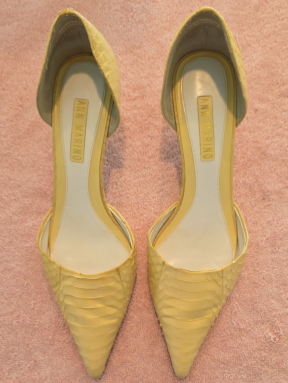Ann Marino Yellow-BS Matte Belly Snake Textured 2 1/2" Heels.
